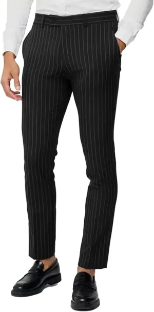 Mens Casual Pants Striped Flat-Front Chinos Trousers Men Slim Fit