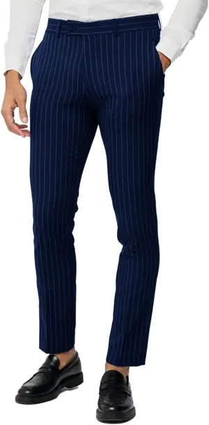 Mens Casual Pants Striped Flat-Front Chinos Trousers Men Slim Fit