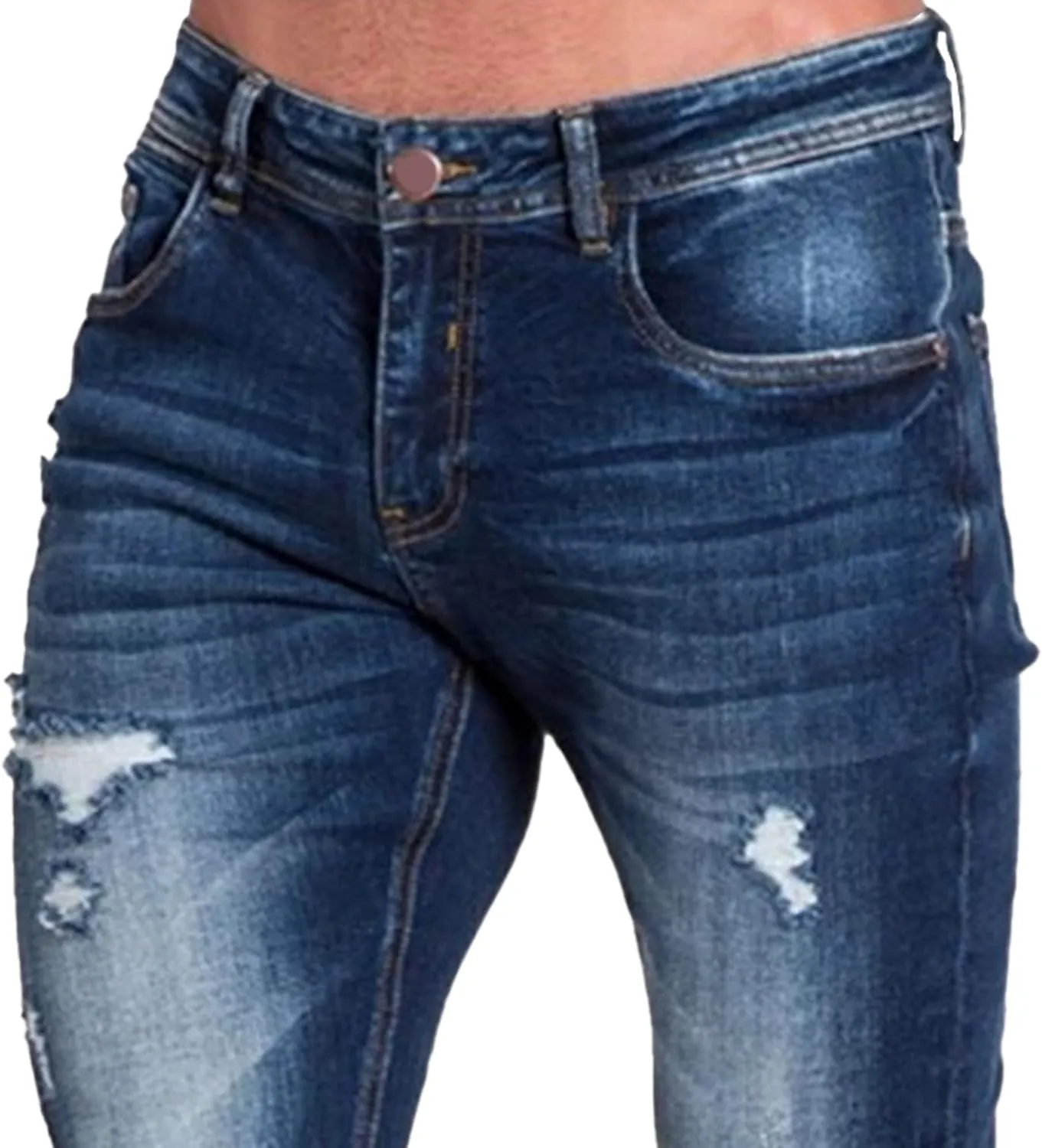 Men's Casual Slim Fit Distressed Ripped Jeans Skinny Stretch Lightweight Denim Pants Comfort Classic Jeans Trouser