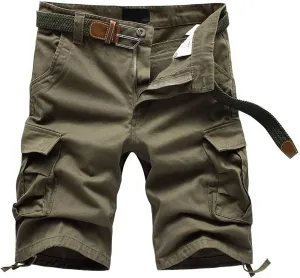 Men's Classic-Fit Twill Cargo Shorts Casual Solid Chino Golf Shorts Workout Cargo Shorts with Multi Pockets