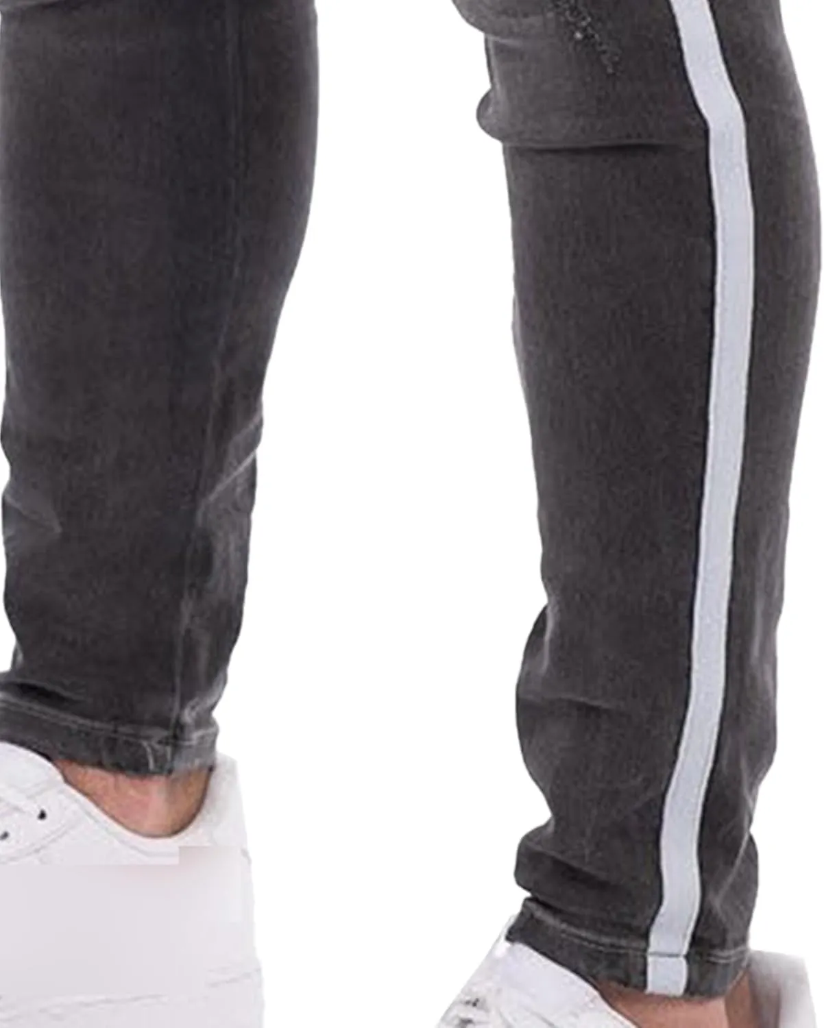 Men's Destroyed Casual Side Striped Jeans Ripped Skinny Slim Fit Denim Pants Stretch Fashion Streetwear Jeans