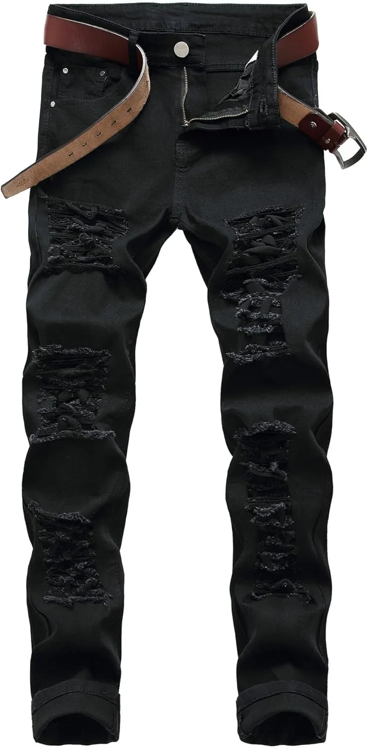 Men's Distressed Slim Fit Stretch Jeans Skinny Straight Leg Denim Pants Ripped Comfort Casual Jeans Pants