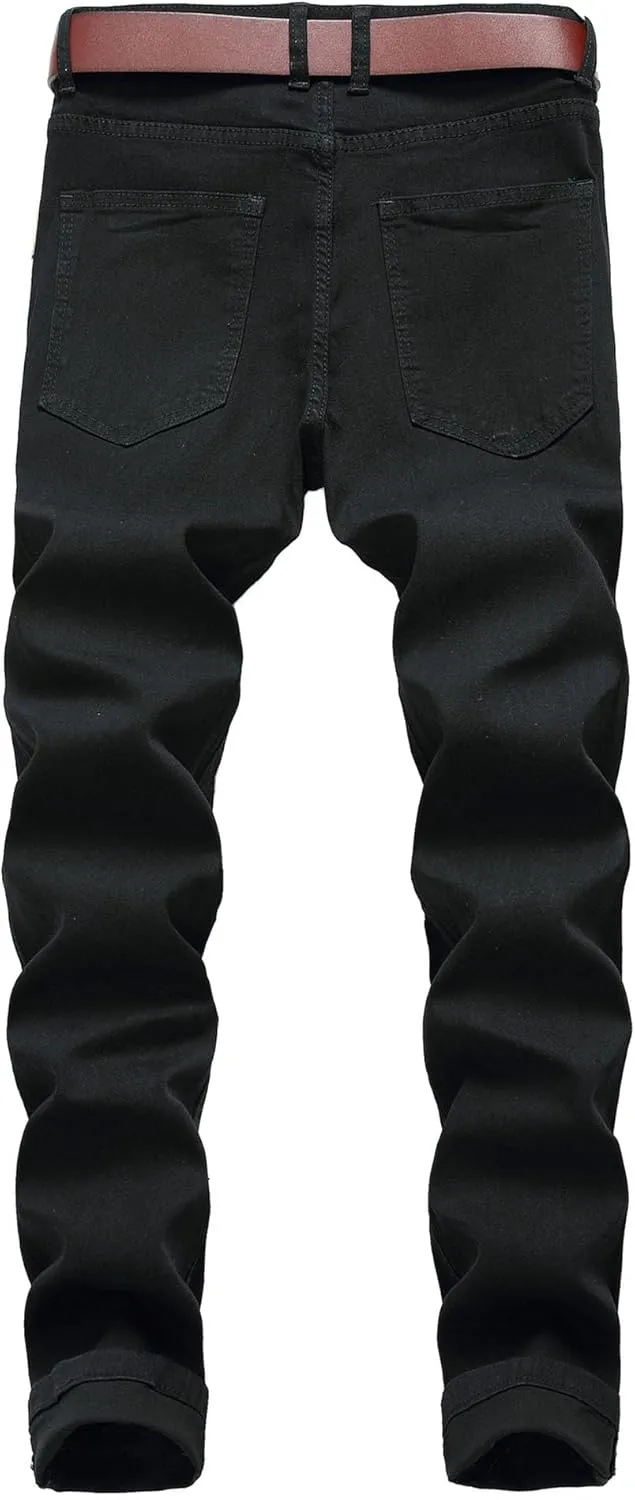 Men's Distressed Slim Fit Stretch Jeans Skinny Straight Leg Denim Pants Ripped Comfort Casual Jeans Pants