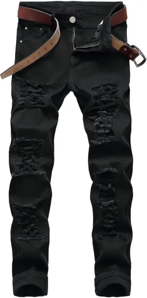 Men's Distressed Slim Fit Stretch Jeans Skinny Straight Leg Denim Pants Ripped Comfort Casual Jeans Pants