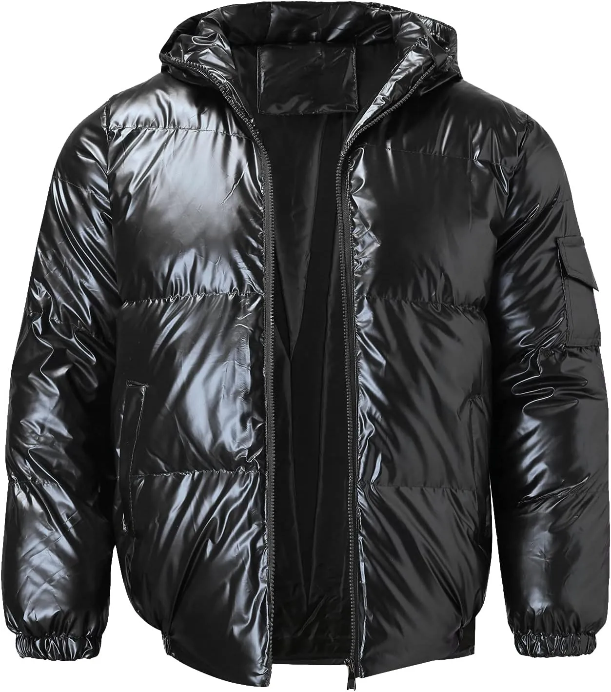 Men's Down Jackets & Coats Puffer Solid Coat Shiny Reflective Cotton Padded Hooded Trendy Plus Size Bubble Jacket for Men