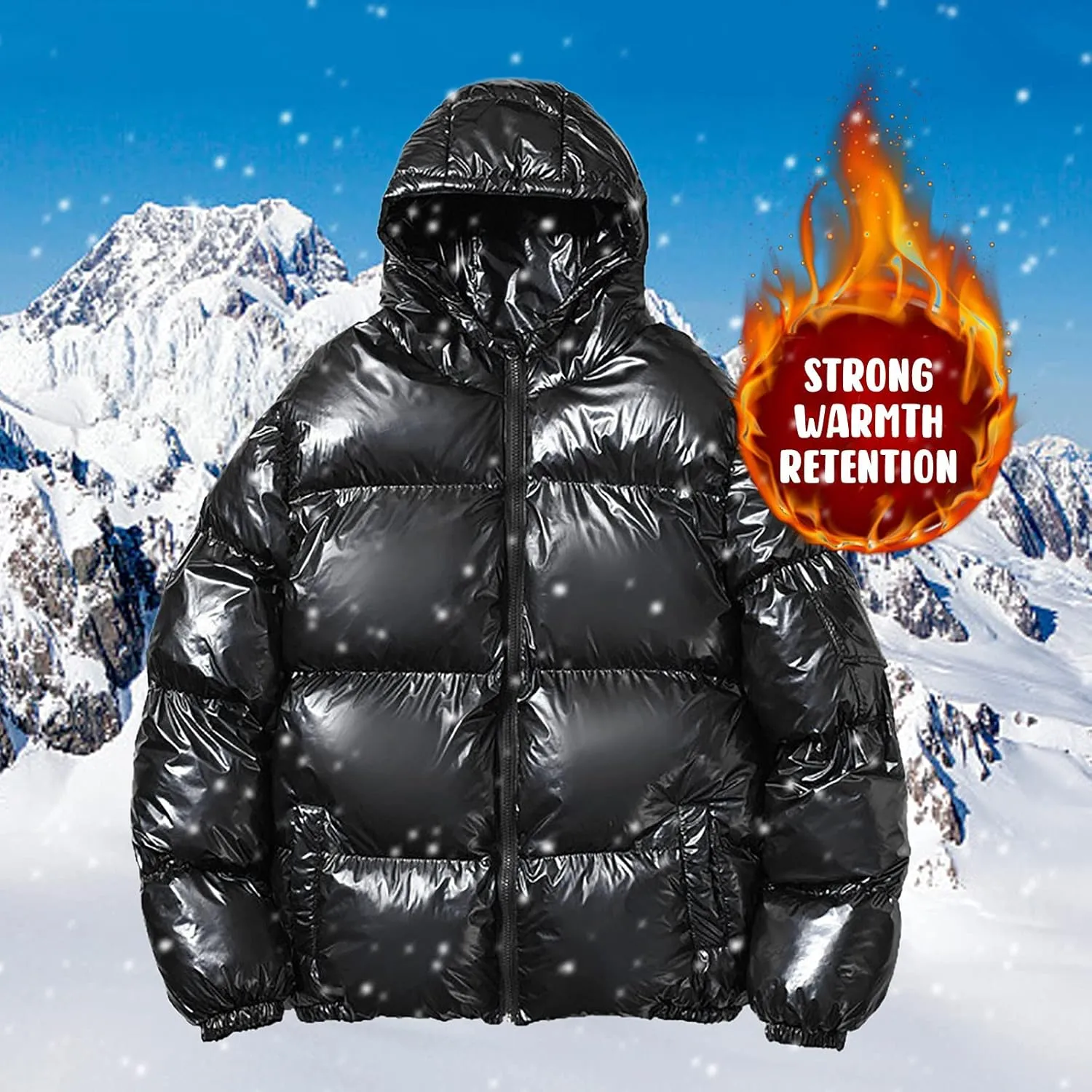 Men's Down Jackets & Coats Puffer Solid Coat Shiny Reflective Cotton Padded Hooded Trendy Plus Size Bubble Jacket for Men