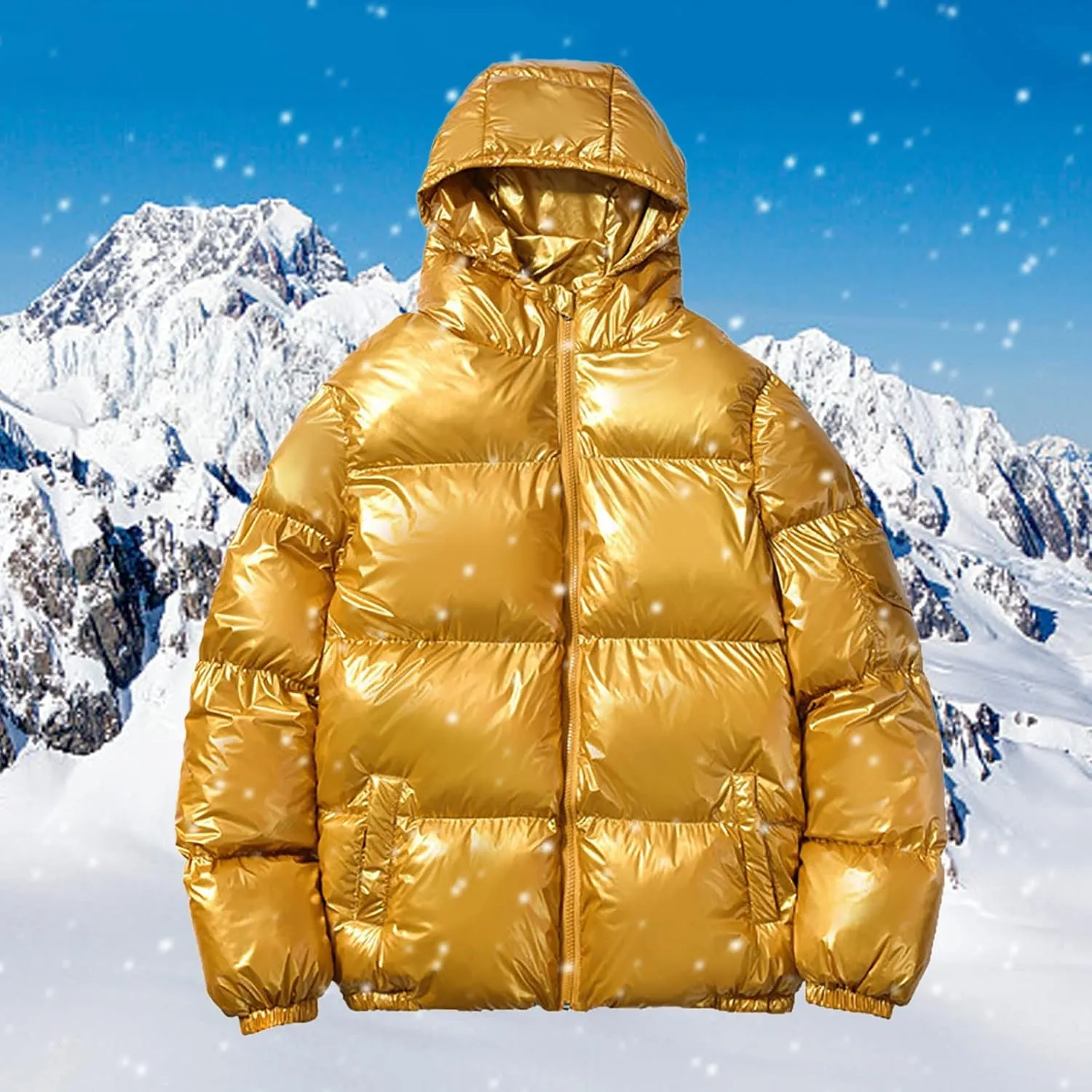 Men's Down Jackets & Coats Puffer Solid Coat Shiny Reflective Cotton Padded Hooded Trendy Plus Size Bubble Jacket for Men