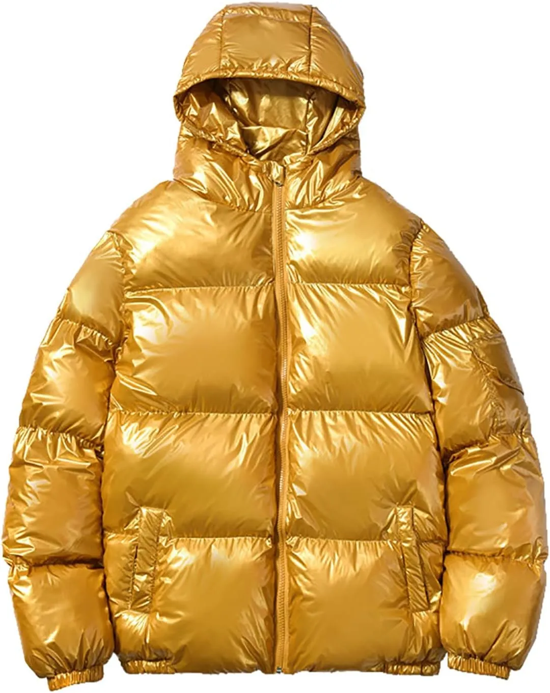 Men's Down Jackets & Coats Puffer Solid Coat Shiny Reflective Cotton Padded Hooded Trendy Plus Size Bubble Jacket for Men