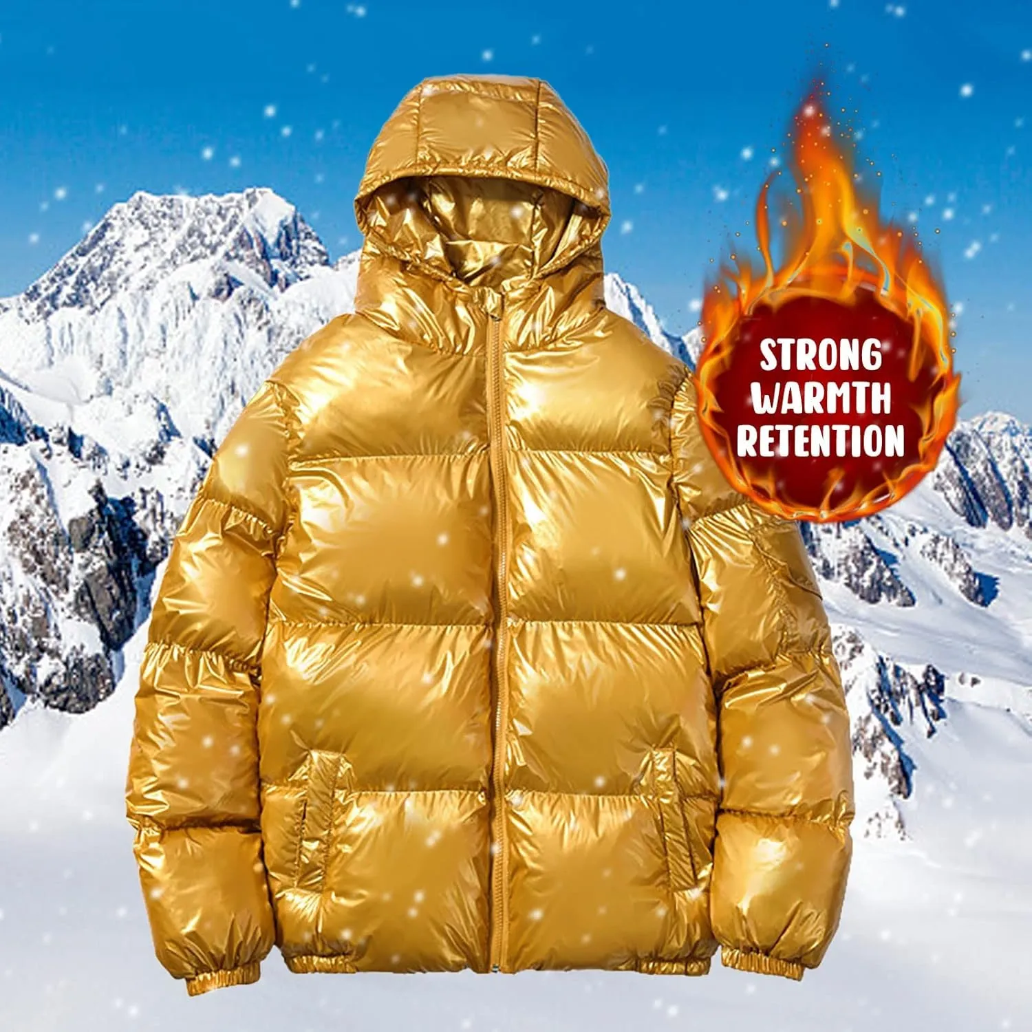 Men's Down Jackets & Coats Puffer Solid Coat Shiny Reflective Cotton Padded Hooded Trendy Plus Size Bubble Jacket for Men
