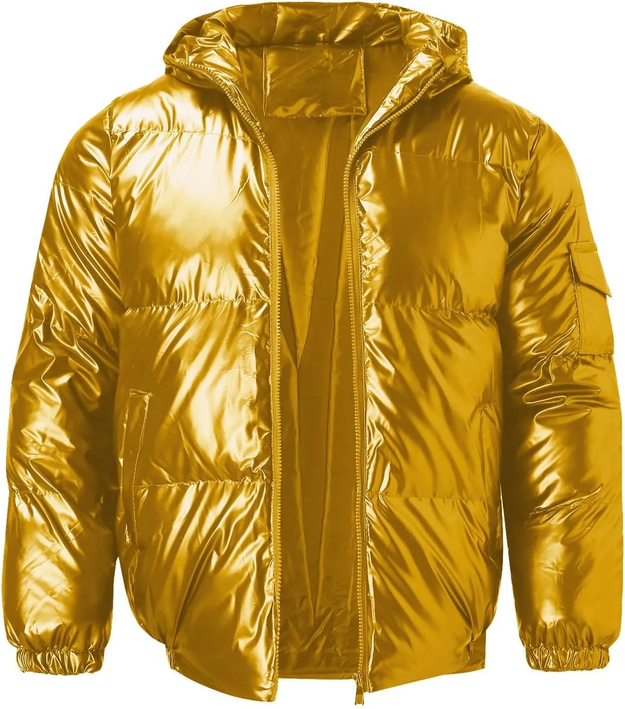 Men's Down Jackets & Coats Puffer Solid Coat Shiny Reflective Cotton Padded Hooded Trendy Plus Size Bubble Jacket for Men