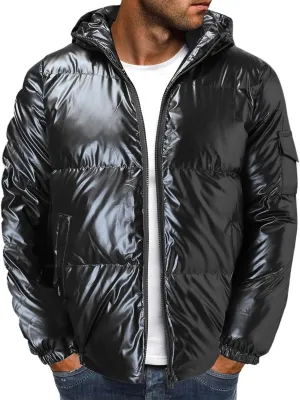 Men's Down Jackets & Coats Puffer Solid Coat Shiny Reflective Cotton Padded Hooded Trendy Plus Size Bubble Jacket for Men