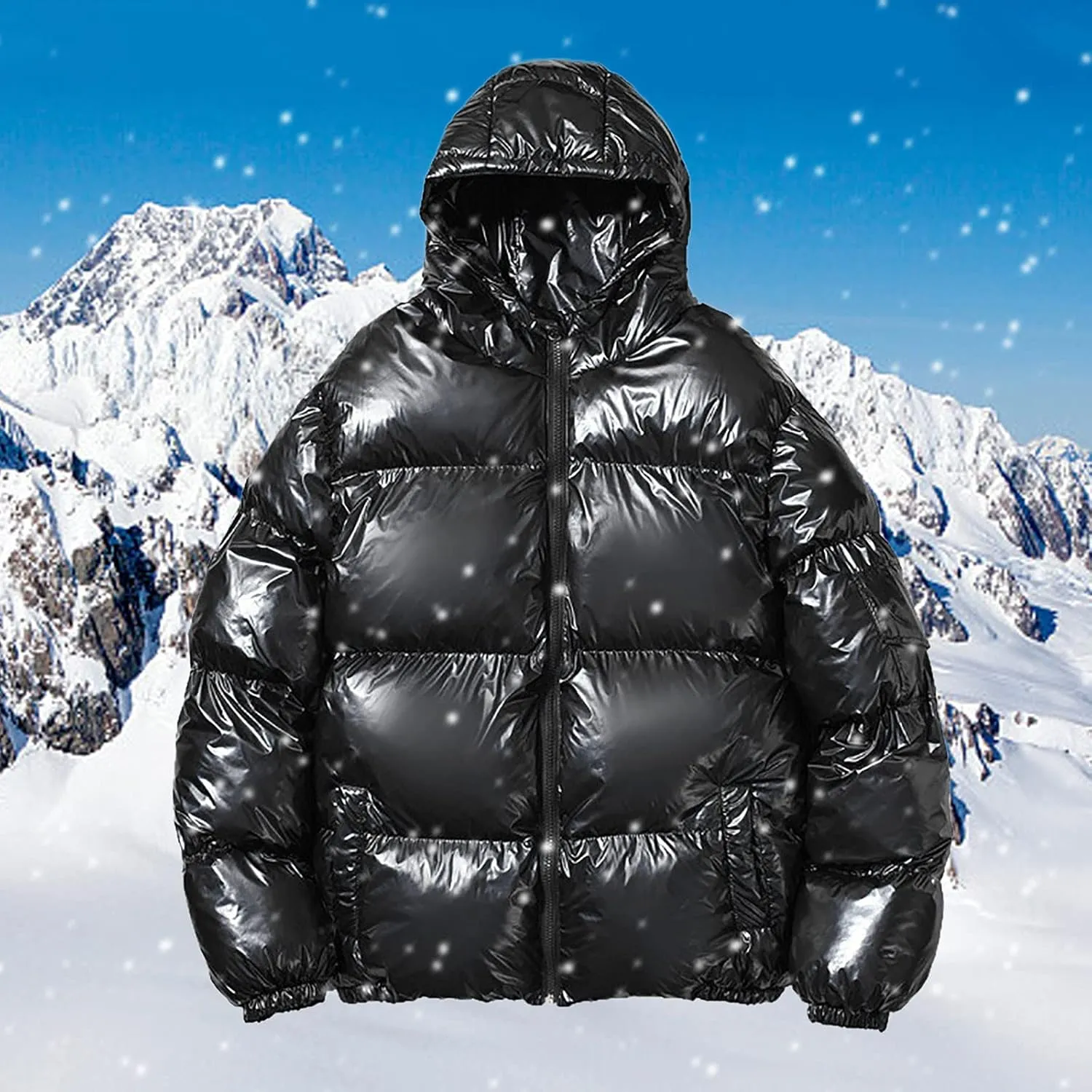 Men's Down Jackets & Coats Puffer Solid Coat Shiny Reflective Cotton Padded Hooded Trendy Plus Size Bubble Jacket for Men