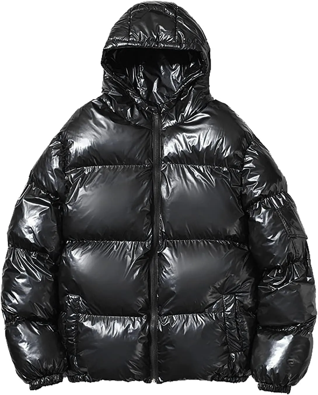Men's Down Jackets & Coats Puffer Solid Coat Shiny Reflective Cotton Padded Hooded Trendy Plus Size Bubble Jacket for Men