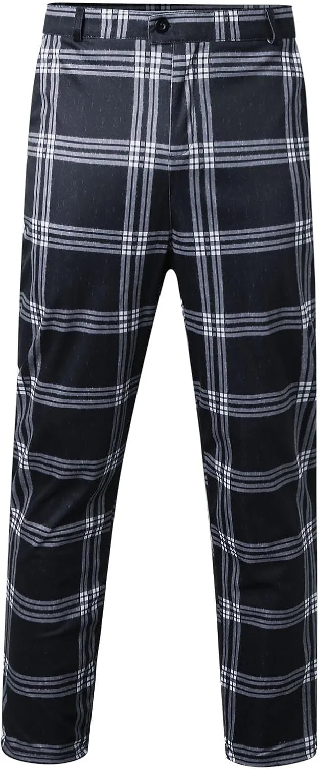 Men's Dress Pants Plaid Skinny Slim Fit Dress Pants Stretch Business Golf Pencil Chinos Pants Trousers