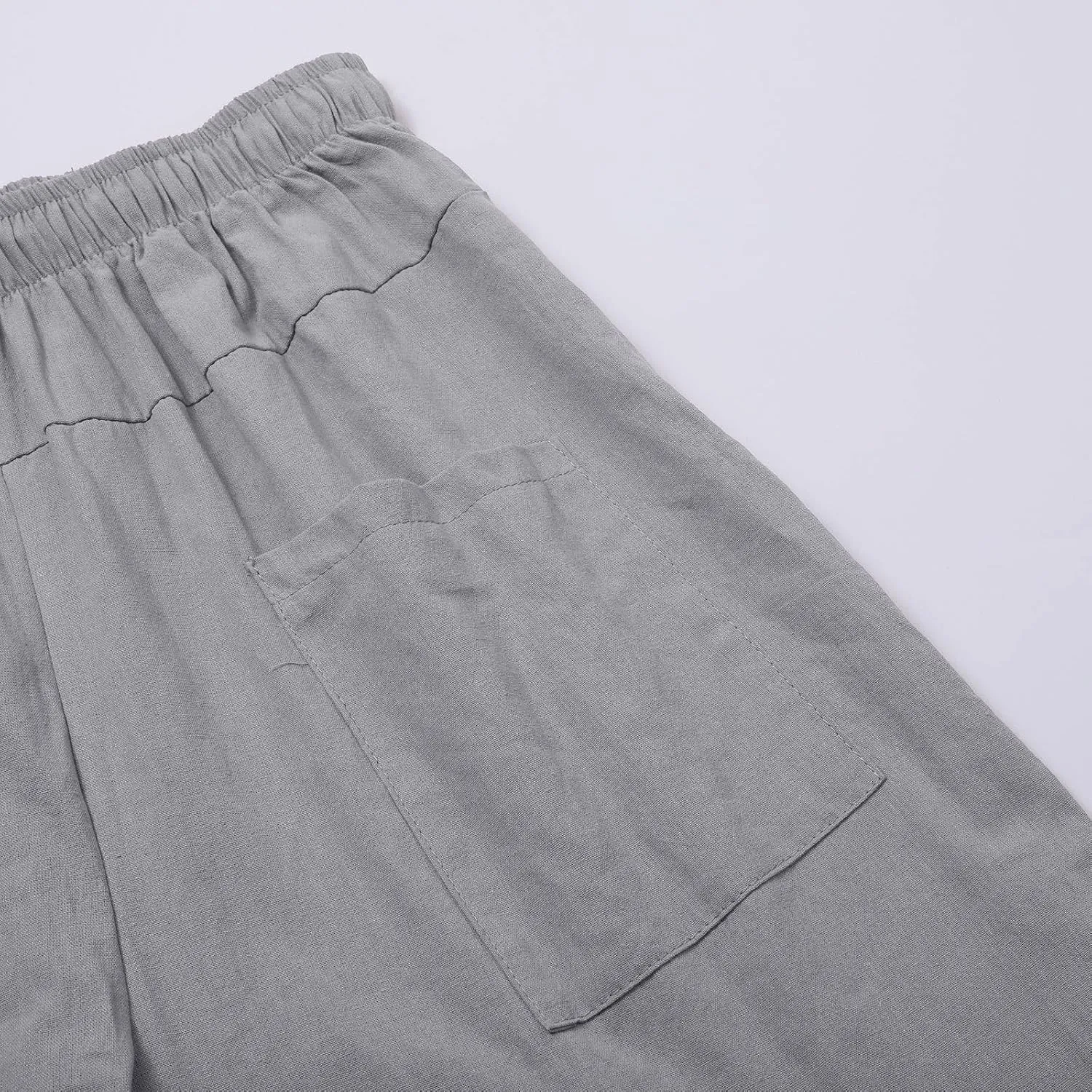 Mens Elastic High Waist Drawstring Baggy Beach Casual Pants Cotton and Linen Capri Pants Summer Outdoor Vacation Shorts 2024