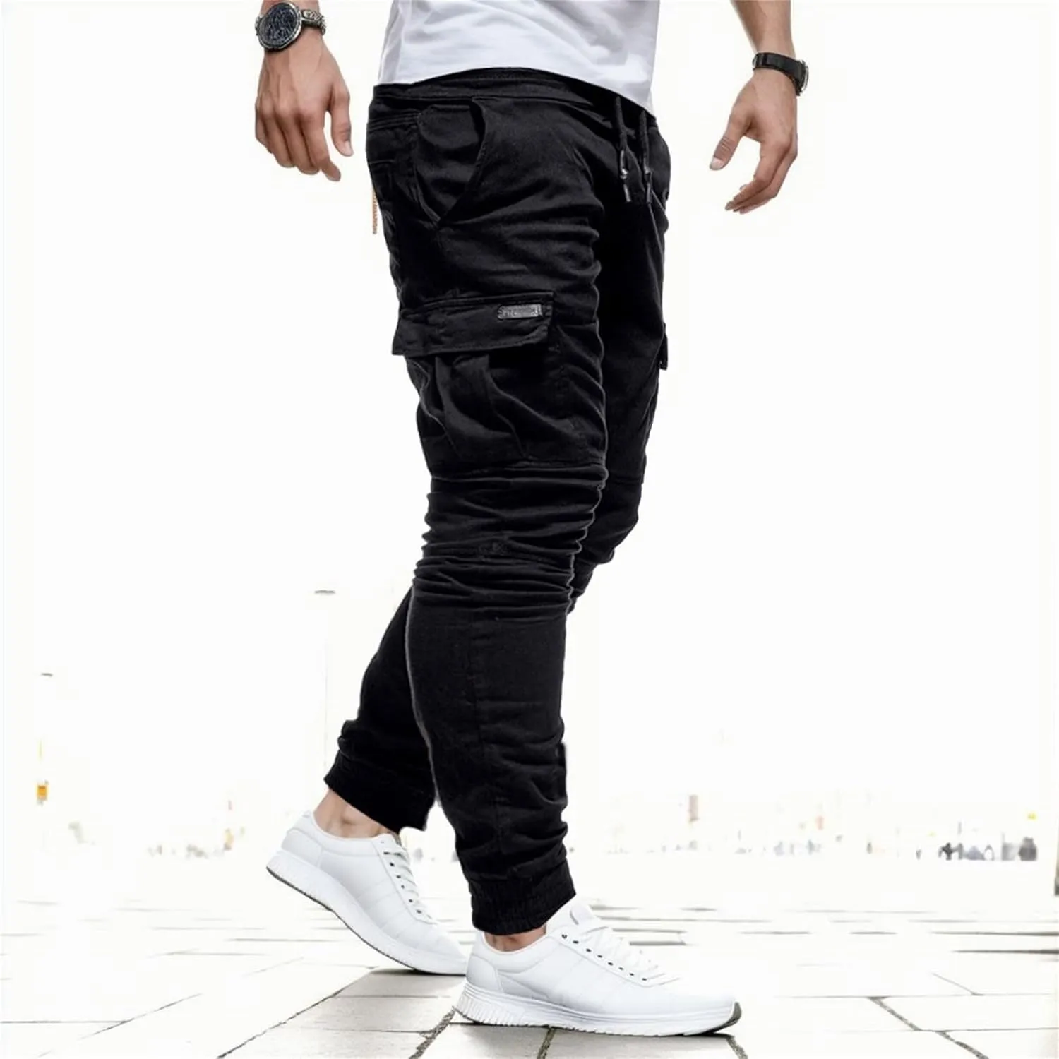 Men's Fashion Sport Sweatpants Drawstring Elastic Waist Slim Fit Joggers Hiking Trousers Athletic Pants Overalls