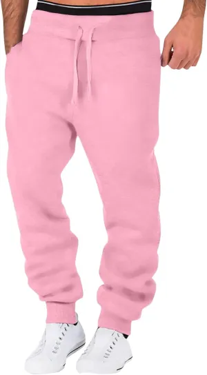 Men's Fleece Cargo Sweatpants Drawstring Loose Waist Solid Color Pants Pocket Active Athletic Workout Sweatpants Men