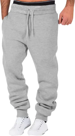 Men's Fleece Cargo Sweatpants Drawstring Loose Waist Solid Color Pants Pocket Active Athletic Workout Sweatpants Men