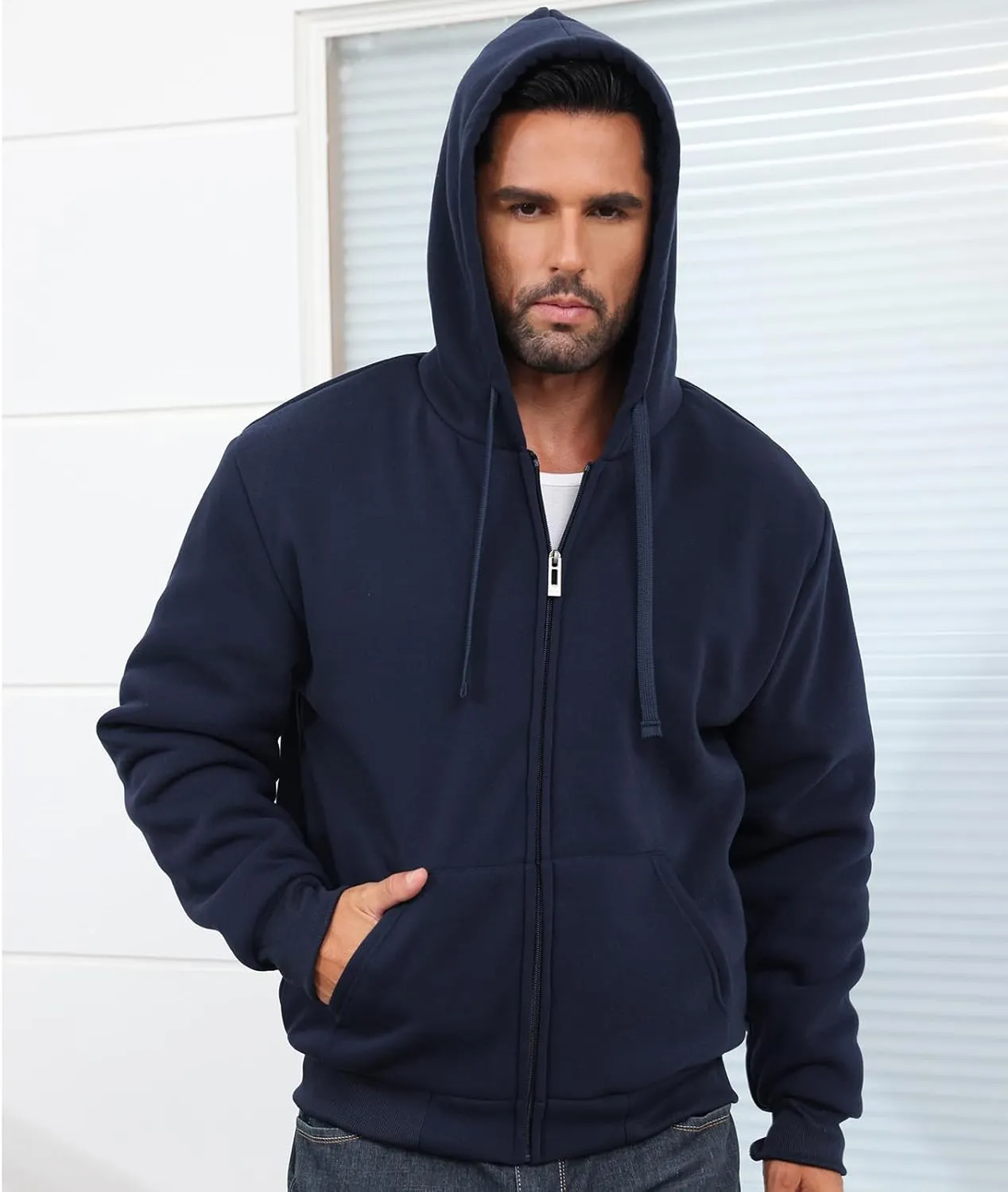 Mens Full Zip Up Hoodies Sherpa Fleece Lined Hoodie Heavyweight Thick Flannel Jacket Heavy Duty Warm Winter Coat