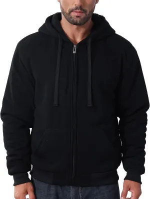 Mens Full Zip Up Hoodies Sherpa Fleece Lined Hoodie Heavyweight Thick Flannel Jacket Heavy Duty Warm Winter Coat