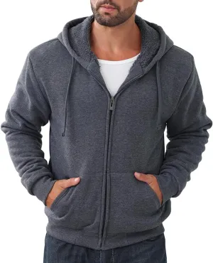 Mens Full Zip Up Hoodies Sherpa Fleece Lined Hoodie Heavyweight Thick Flannel Jacket Heavy Duty Warm Winter Coat