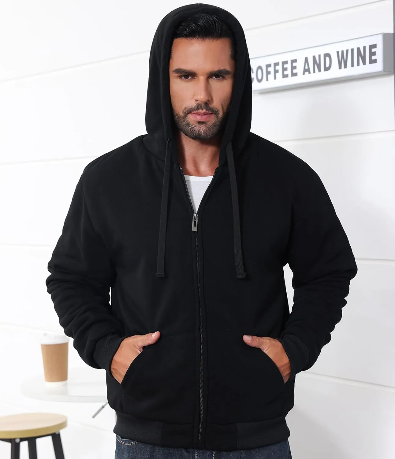 Mens Full Zip Up Hoodies Sherpa Fleece Lined Hoodie Heavyweight Thick Flannel Jacket Heavy Duty Warm Winter Coat