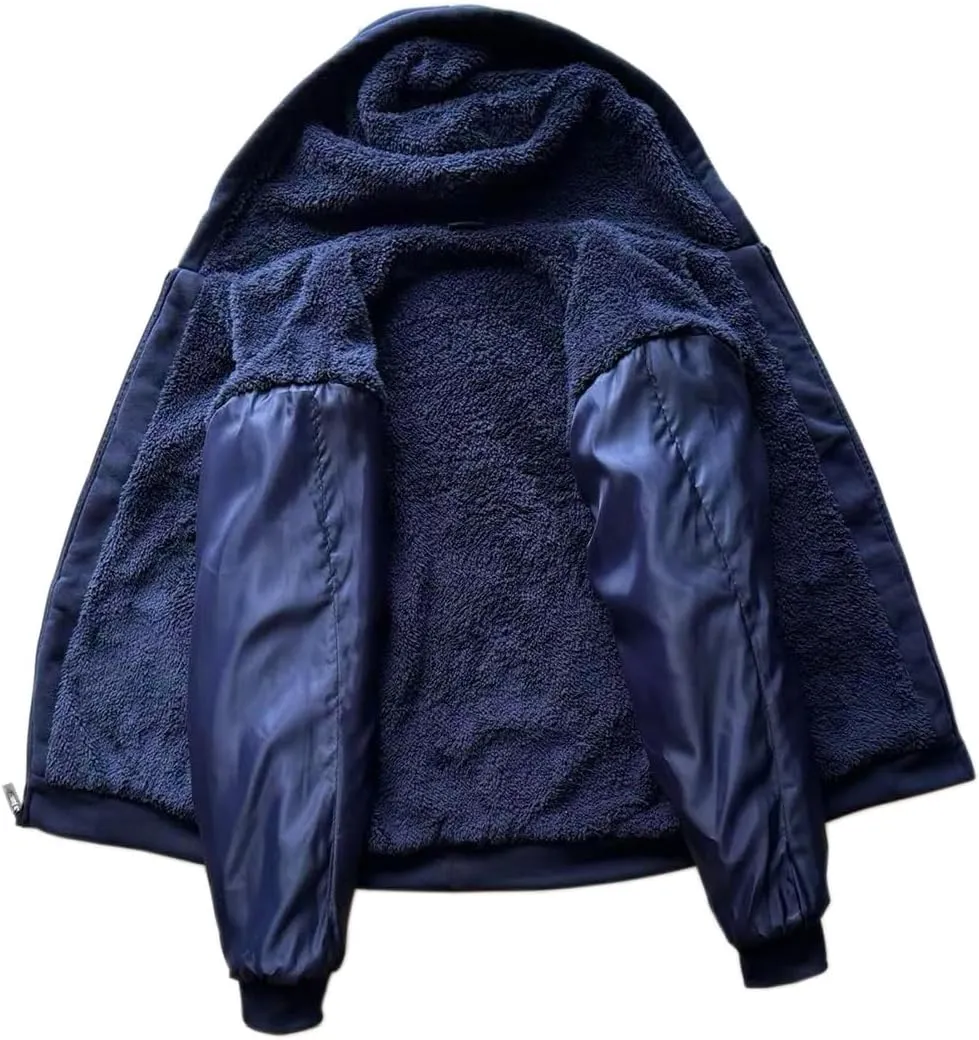 Mens Full Zip Up Hoodies Sherpa Fleece Lined Hoodie Heavyweight Thick Flannel Jacket Heavy Duty Warm Winter Coat