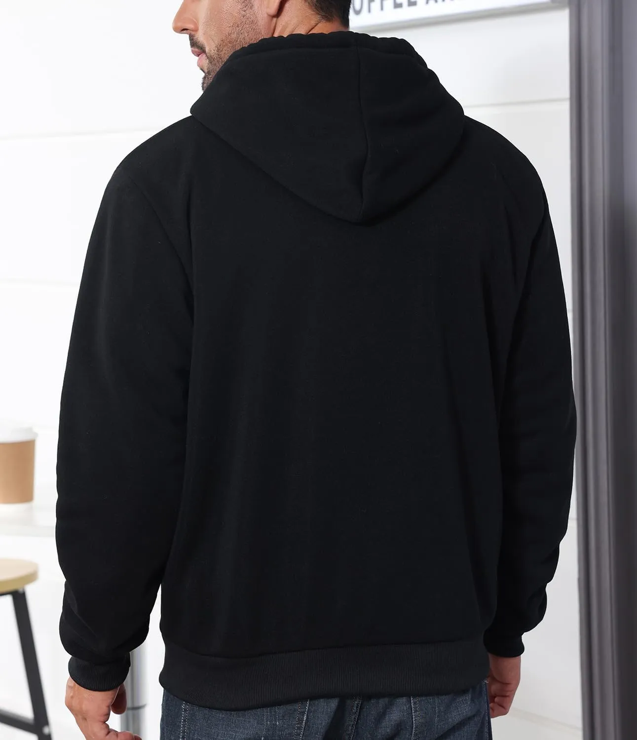 Mens Full Zip Up Hoodies Sherpa Fleece Lined Hoodie Heavyweight Thick Flannel Jacket Heavy Duty Warm Winter Coat