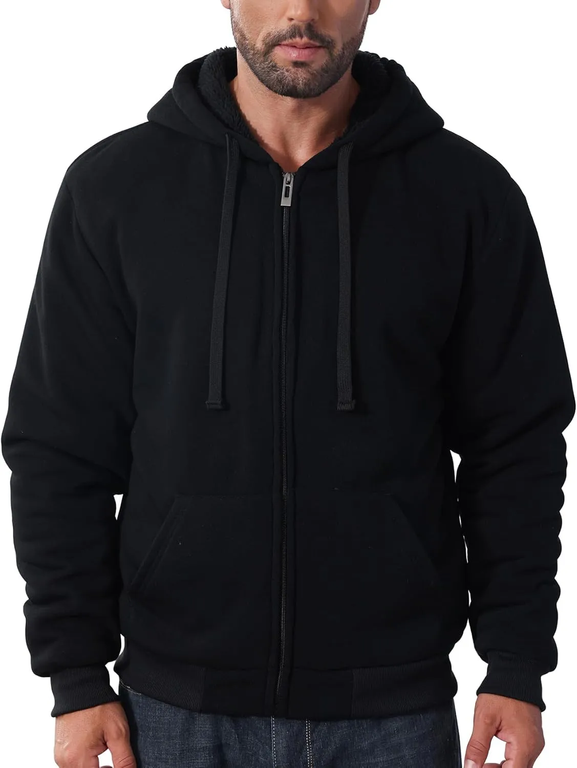 Mens Full Zip Up Hoodies Sherpa Fleece Lined Hoodie Heavyweight Thick Flannel Jacket Heavy Duty Warm Winter Coat