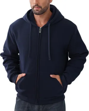 Mens Full Zip Up Hoodies Sherpa Fleece Lined Hoodie Heavyweight Thick Flannel Jacket Heavy Duty Warm Winter Coat