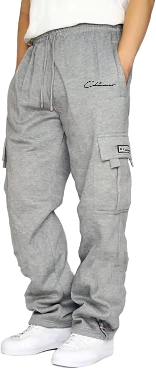 Mens Lightweight Sweatpants Joggers Elastic Waist Cotton Loose Straight Work Pants Tactical Pants with Pockets