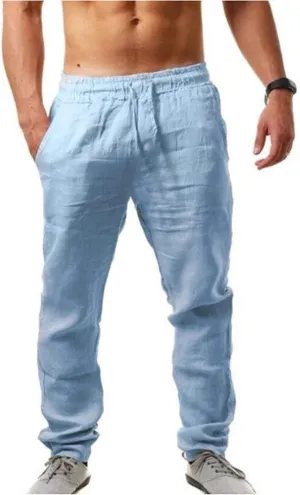 Men's Linen Casual Pants Elastic Lightweight Breathable Drawstring Beach Lounge Daily Summer Travel