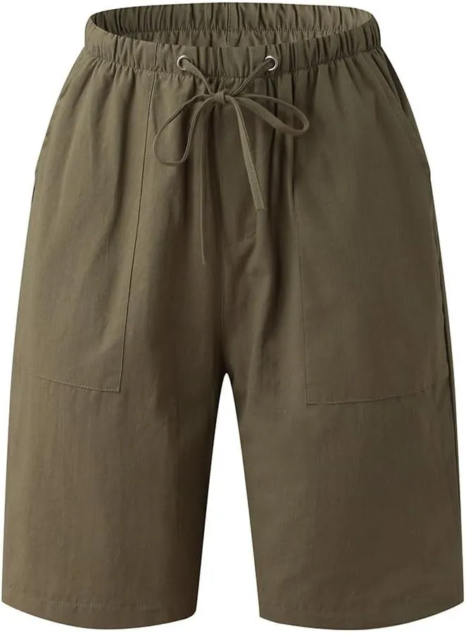 Mens Linen Shorts Elastic Waist Drawstring Wide Leg Bermuda Shorts for Men Loose Fit Lightweight Summer Beach Shorts