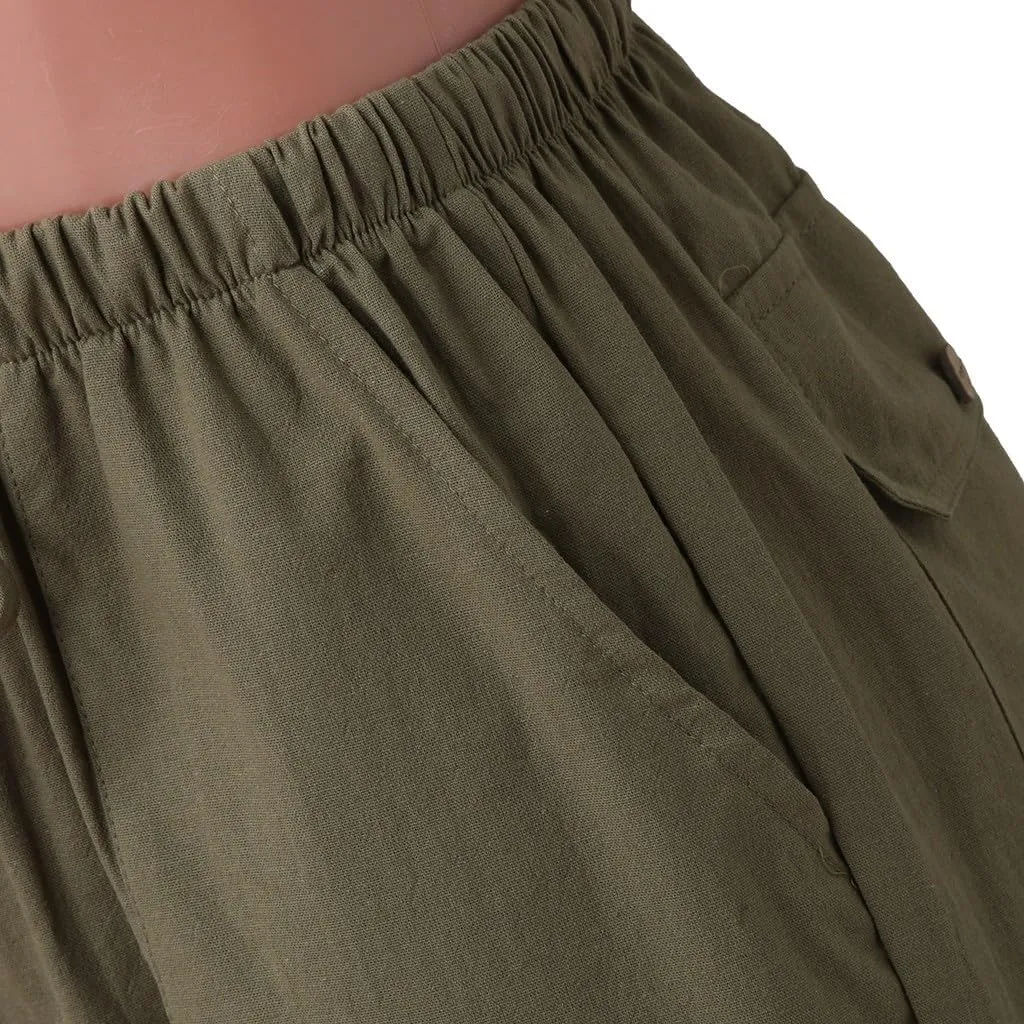 Mens Linen Shorts Elastic Waist Drawstring Wide Leg Bermuda Shorts for Men Loose Fit Lightweight Summer Beach Shorts