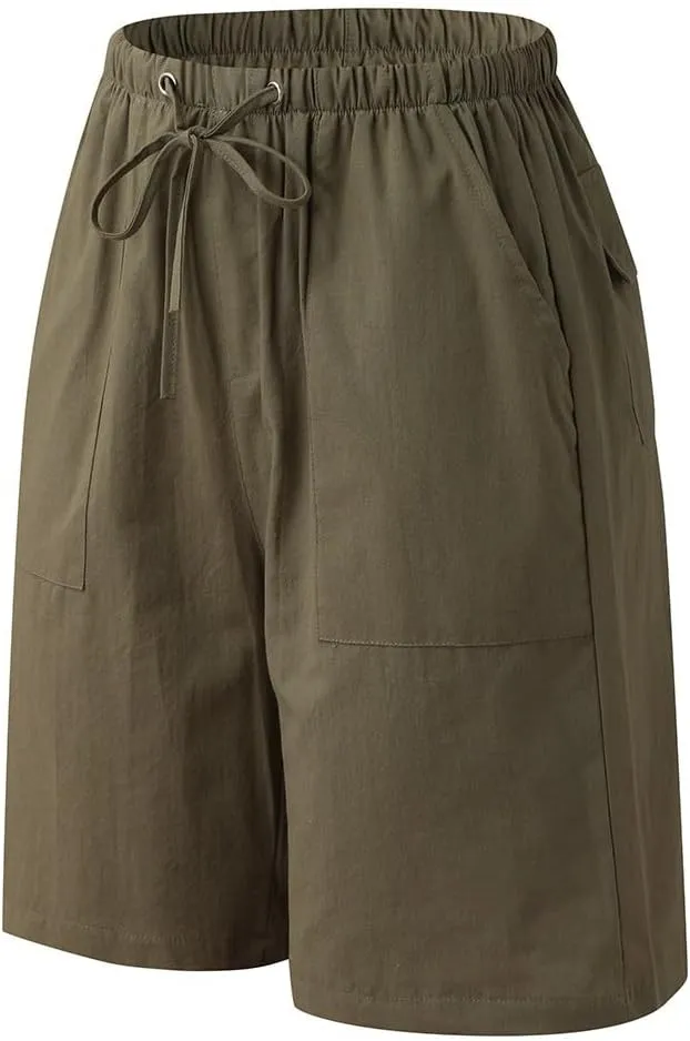 Mens Linen Shorts Elastic Waist Drawstring Wide Leg Bermuda Shorts for Men Loose Fit Lightweight Summer Beach Shorts