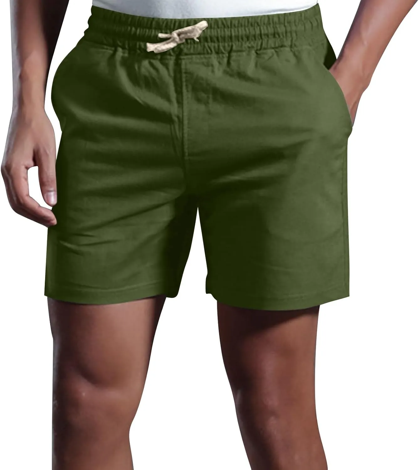 Men's Linen Shorts Slim-fit 5" Flat Front Casual Summer Stretch Shorts Golf Beach Shorts with Pockets