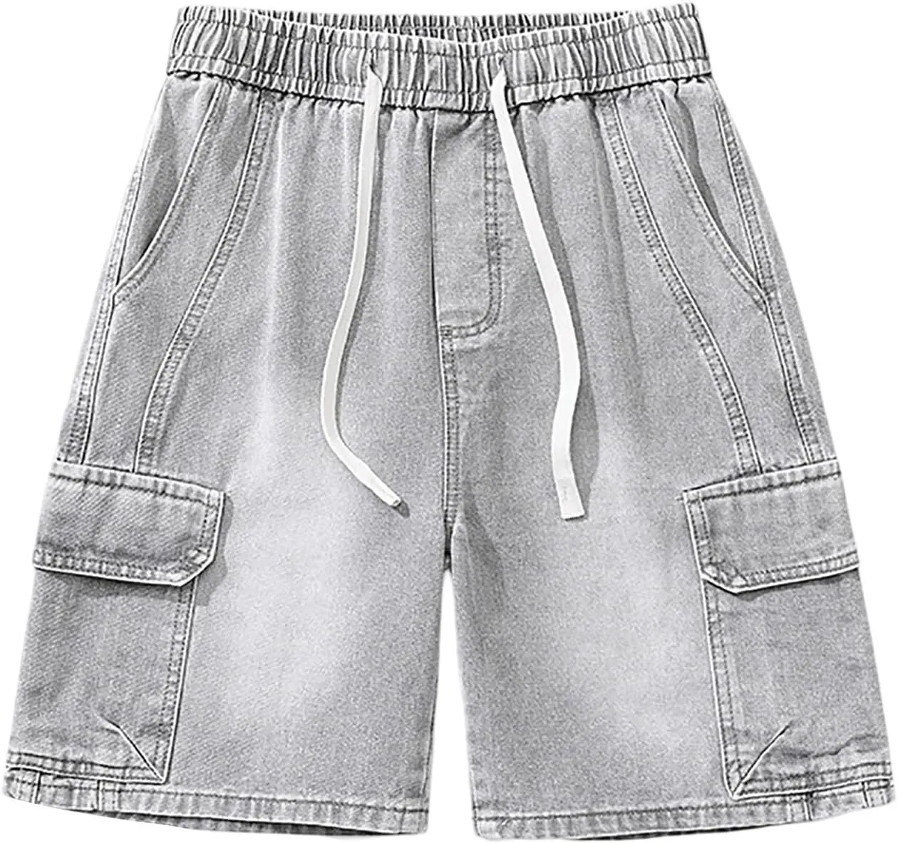 Men's Loose Y2K Hip Hop Mid Jean Shorts Baggy Denim Shorts with Pockets Skateboard Streetwear Clothes