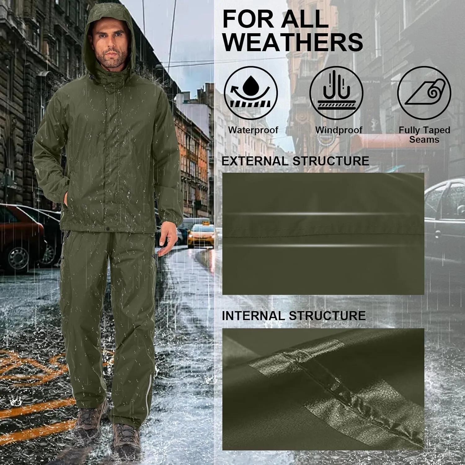 Mens Rain Pants Waterproof Windproof Hiking Pants for Outdoor Fishing Golf Motorcycle Cycling