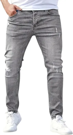 Men's Ripped Pants Skinny Jeans Stretchy Slim Fit Jeans Pants for Men Casual Loose Summer Trousers