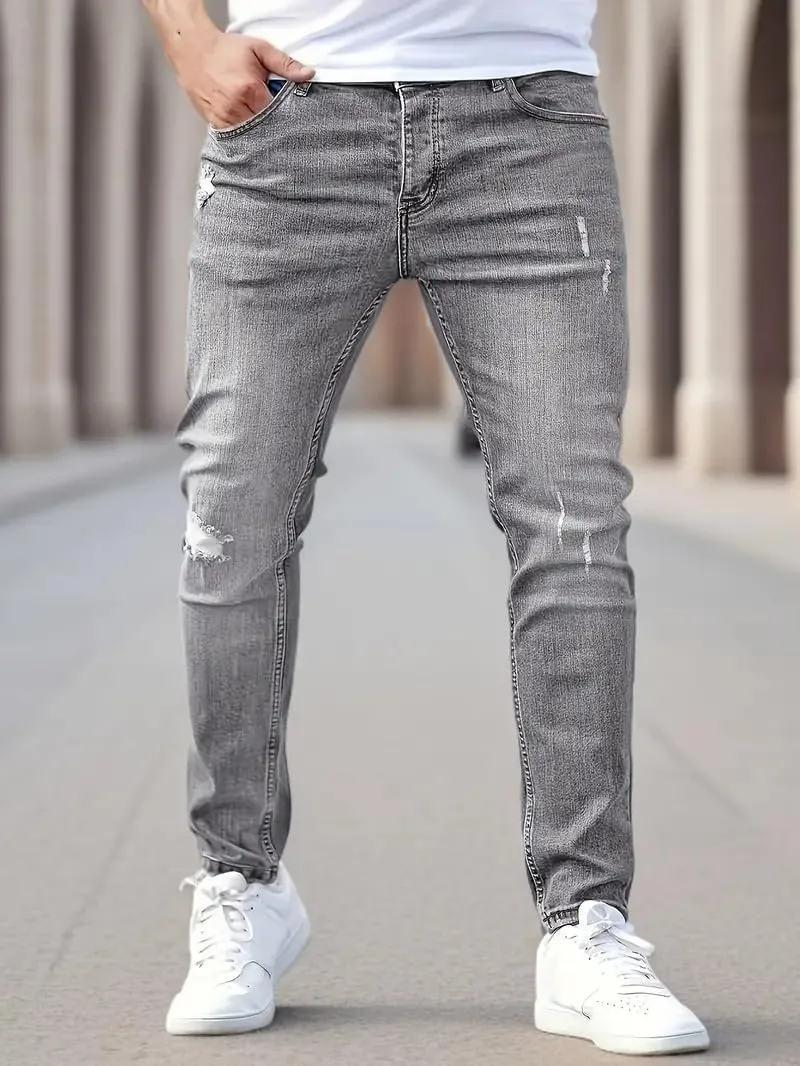 Men's Ripped Pants Skinny Jeans Stretchy Slim Fit Jeans Pants for Men Casual Loose Summer Trousers