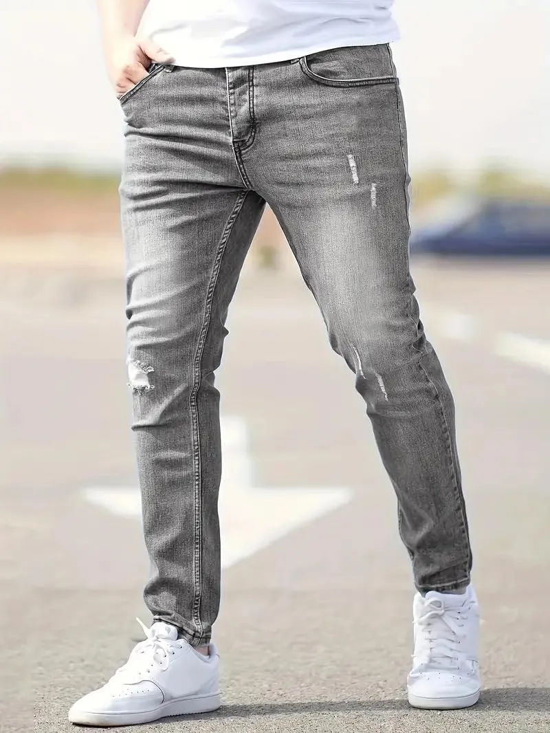 Men's Ripped Pants Skinny Jeans Stretchy Slim Fit Jeans Pants for Men Casual Loose Summer Trousers