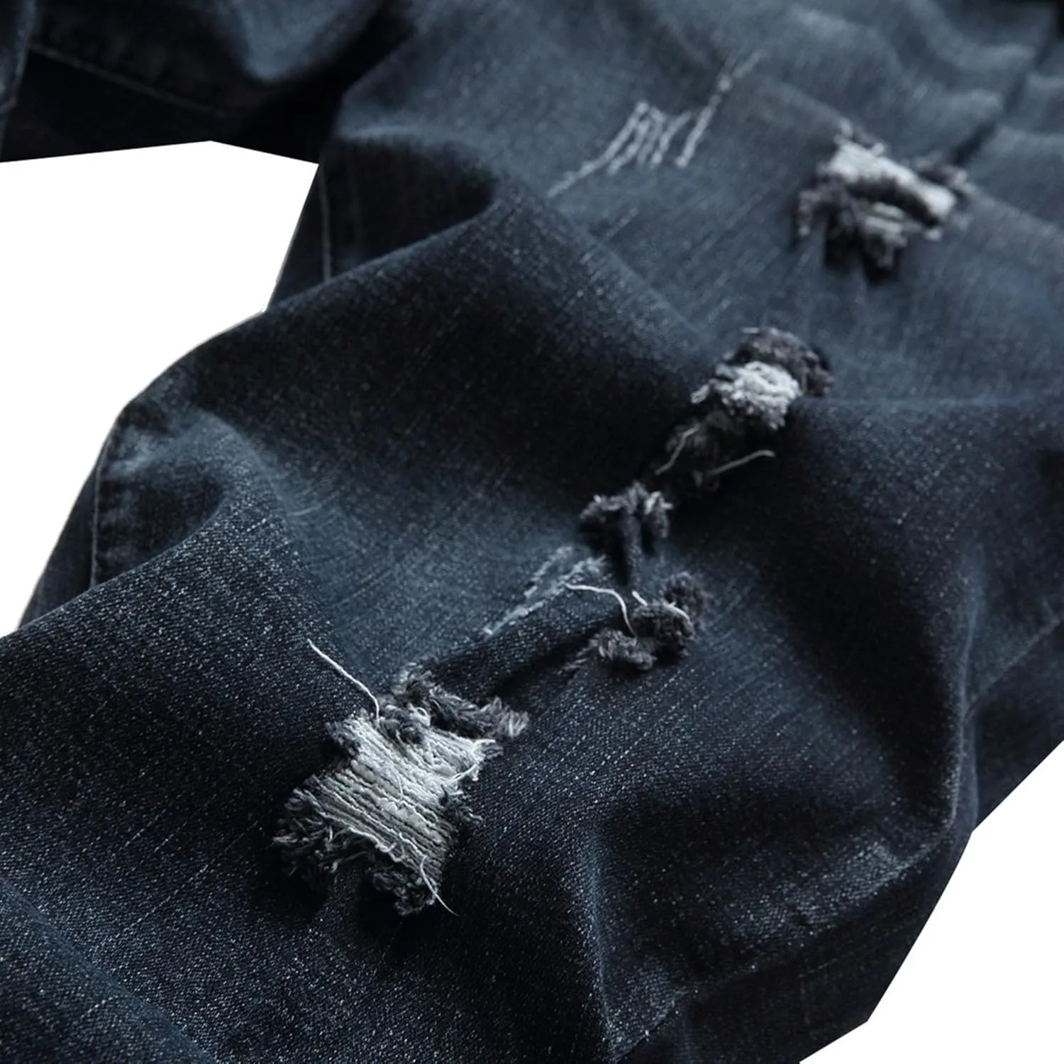 Men's Ripped Slim Fit Casual Jeans Stretch Classic Black Denim Pants Distressed Straight Leg Streetwear Jeans