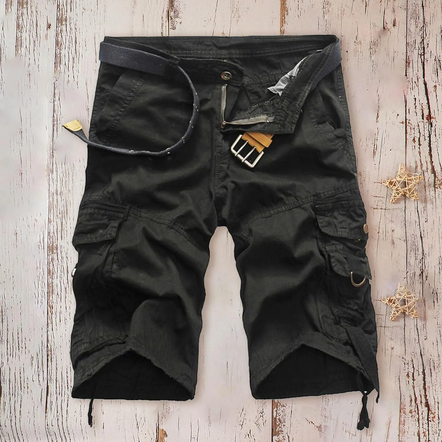 Mens Shorts 7 Inch Cargo, Men's Athletic Gym Shorts Loose Comfort Stretch Straight Leg Chino Shorts Pants