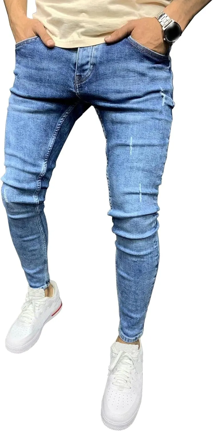 Men's Skinny Casual Vintage Jeans Slim Fit Lightweight Comfort Denim Pants Stretch Solid Streetwear Jeans Trouser