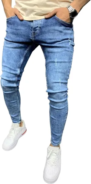 Men's Skinny Casual Vintage Jeans Slim Fit Lightweight Comfort Denim Pants Stretch Solid Streetwear Jeans Trouser