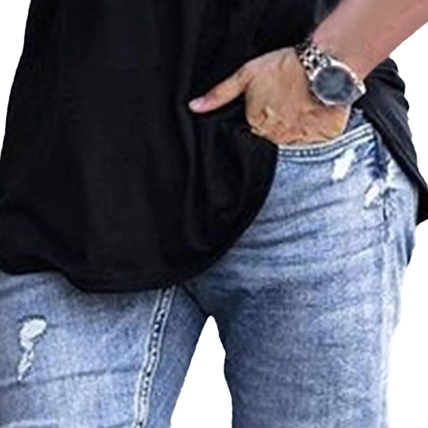 Men's Skinny Ripped Casual Tapered Jeans Destroyed Comfort Streetwear Denim Pants Slim Fit Washed Jeans Trouser