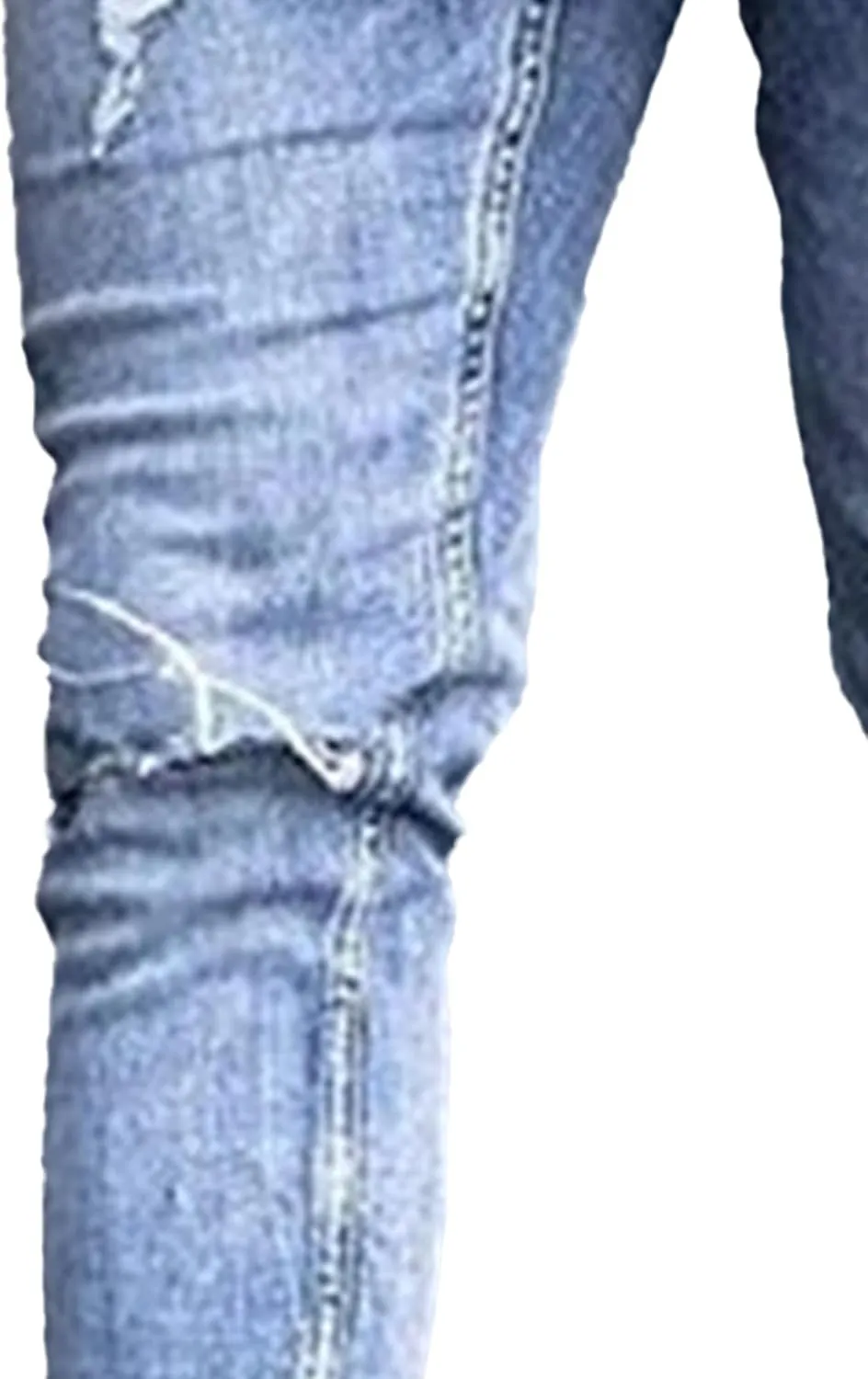 Men's Skinny Ripped Casual Tapered Jeans Destroyed Comfort Streetwear Denim Pants Slim Fit Washed Jeans Trouser