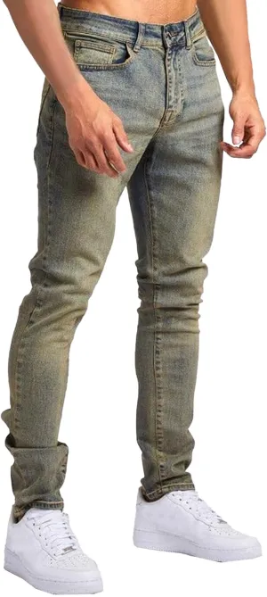 Men's Slim Fit Classic Washed Jeans Vintage Straight Leg Denim Pants High Waist Casual Jeans Trouser
