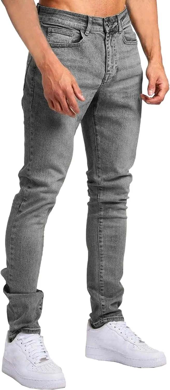 Men's Slim Fit Classic Washed Jeans Vintage Straight Leg Denim Pants High Waist Casual Jeans Trouser