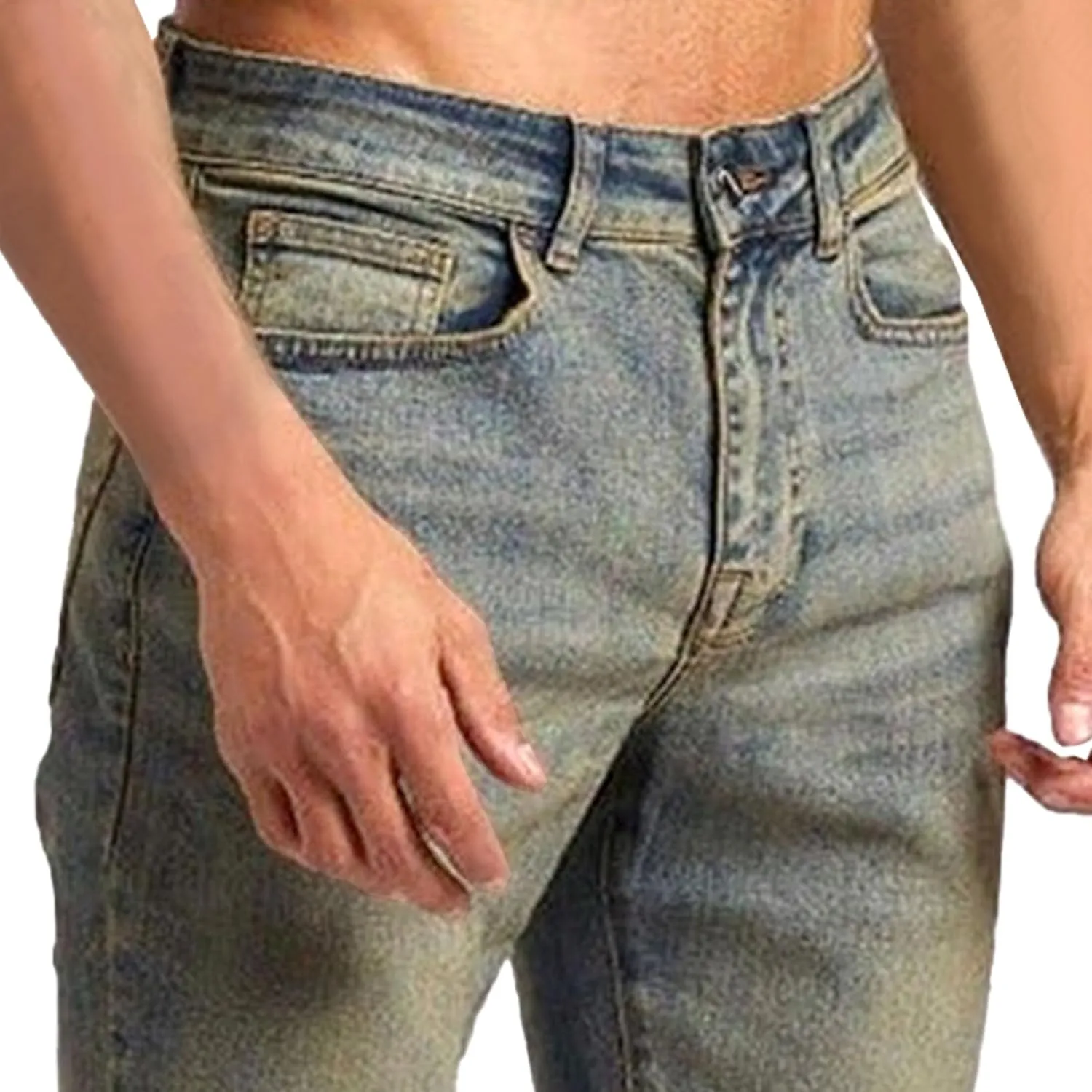 Men's Slim Fit Classic Washed Jeans Vintage Straight Leg Denim Pants High Waist Casual Jeans Trouser